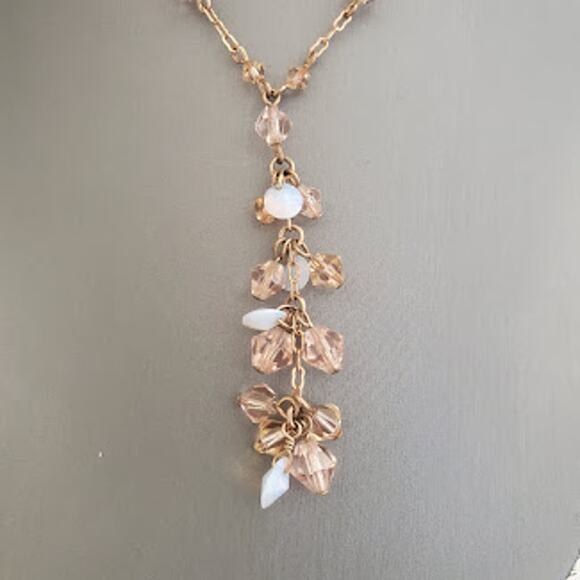 Givenchy Rose Gold Rhinestones &‎ Aurora Borealis Beaded Y-Drop Necklace - Picture 7 of 7